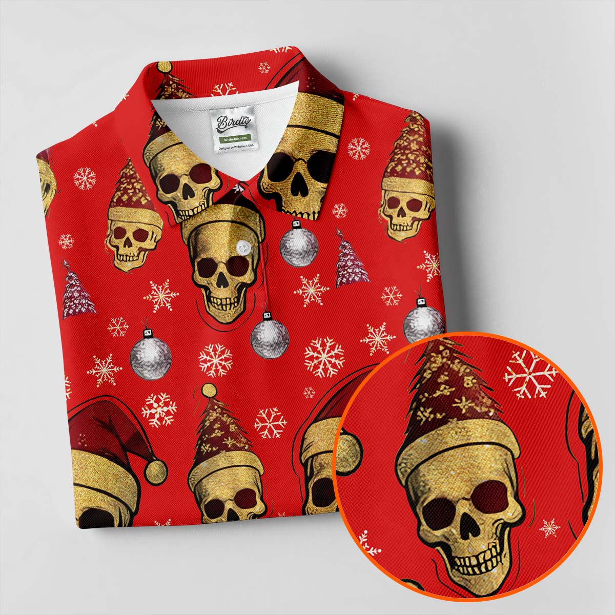 Vintage Skull Christmas Golf Shirt, Red Golf Shirt, Golf Shirts For Men, Cool Golf Gift, Golfing Apparel