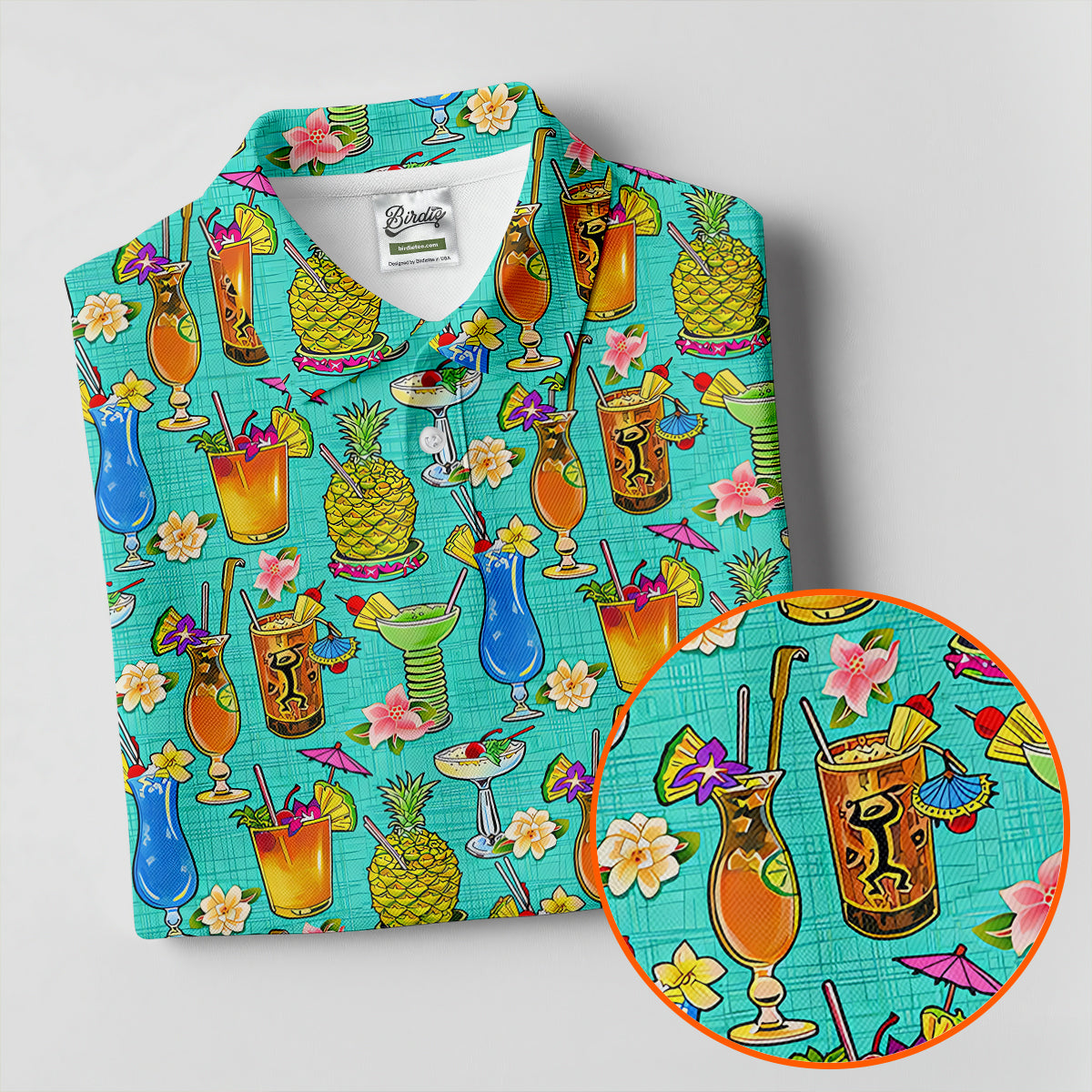 Tropical Cocktail Summer Vibe Retro Golf Shirt, Golf Tops For Men, Polo ShirtFor Men, Golf Shirts For Men