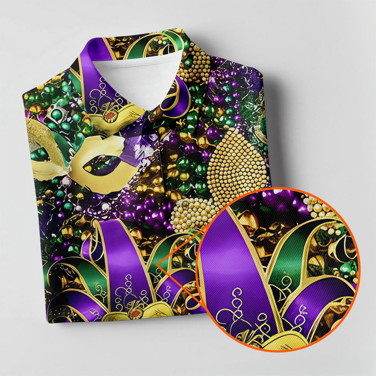 Jester Mask Purple Green Gold Fleur De Lis Beads Mardi Gras Golf Shirt, Golf Shirts For Men, Polo ShirtFor Men