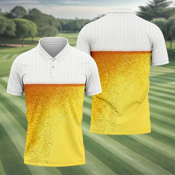 Cold Beer Print Golf Shirt, Beer Glass Pattern Design, Golf Shirts For Men