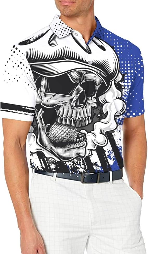 Funny Skull Men's Golf Polo ShirtSkull Golf Shirt, Dad Golf Gift