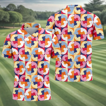 Funny Adult Retro Checkered Novelty Golf Shirt, Mens Golf Shirts, Printed Golf Shirts