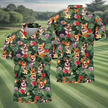 Tropical Corgi Dog Hawaiian Golf Polo Shirt, Hawaiian Golf Shirt, Golf Shirts For Men