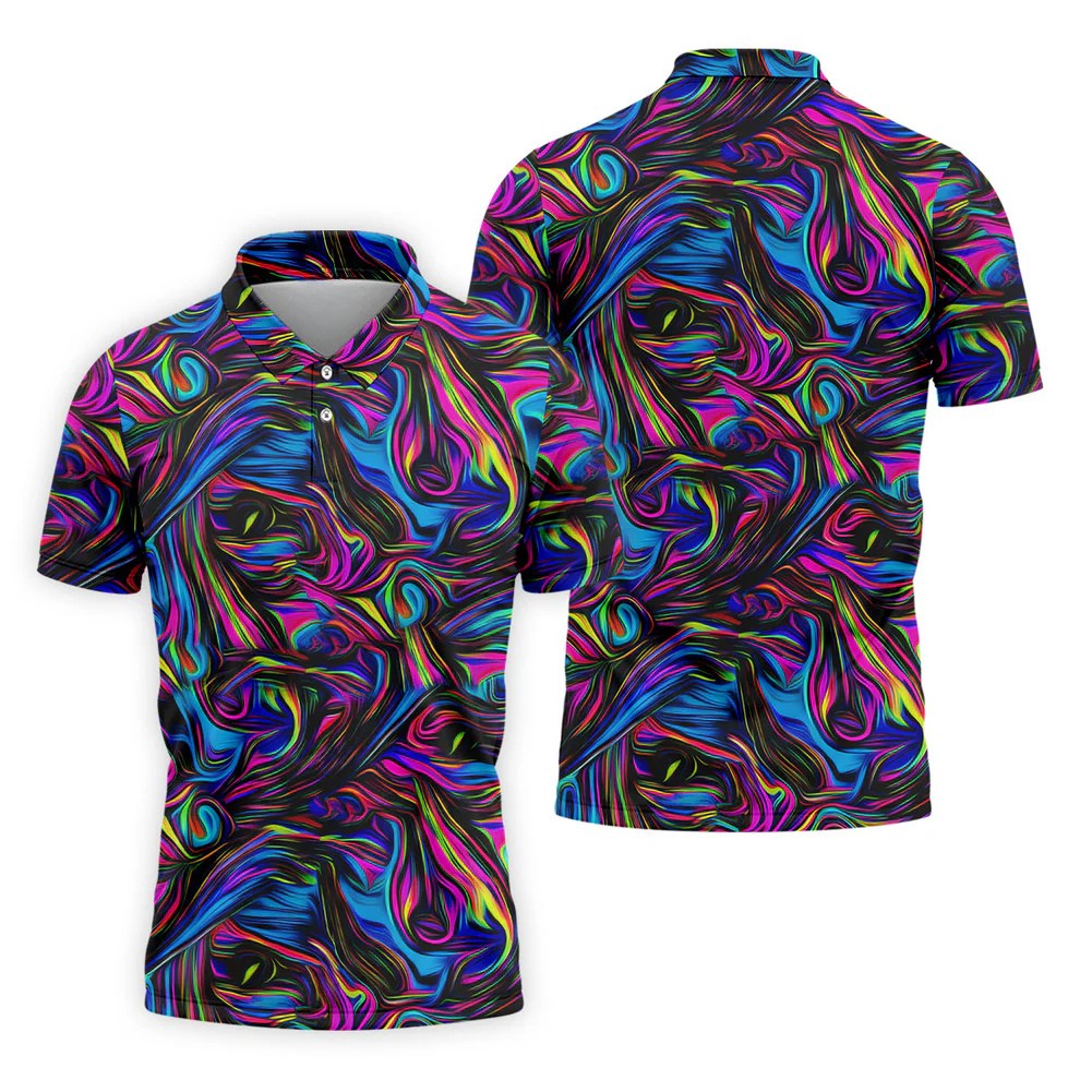 Vibrant Neon Liquid Marble Abstract Golf Shirt, Mens Golf Shirts, Golf Polo Shirts For Men