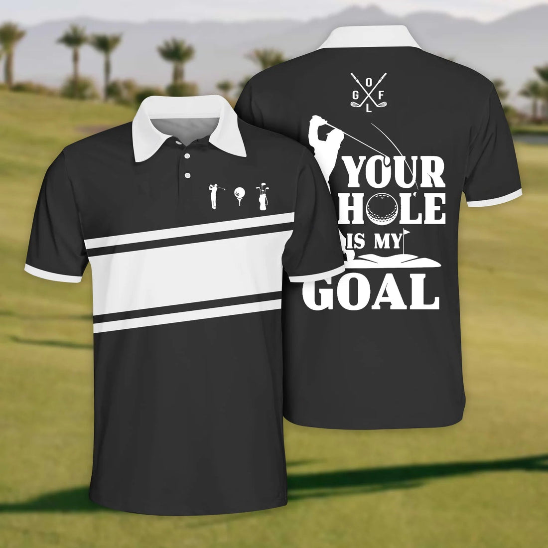 Your Hole Is My Goal Skull Golf Polo ShirtMens Golf Shirt, Funny Golf Shirt