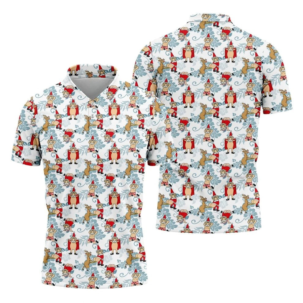 Funny Santa Reindeer Christmas Hawaiian Polo Shirt, Mens Golf Polo, Golf Shirts For Men