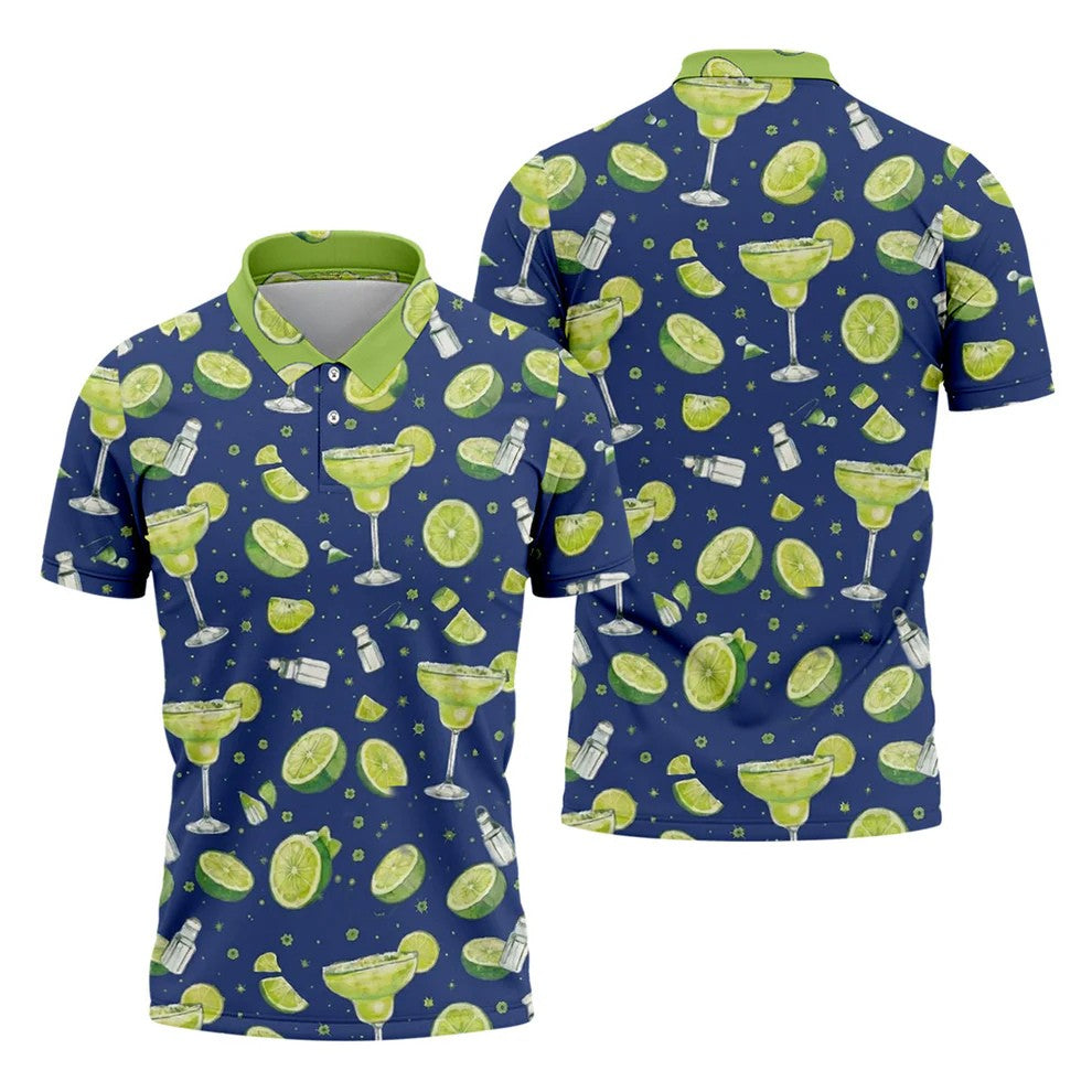 Margarita Cocktail Golf Shirt, Tropical Lime Drink Pattern, Golf Shirt For Men