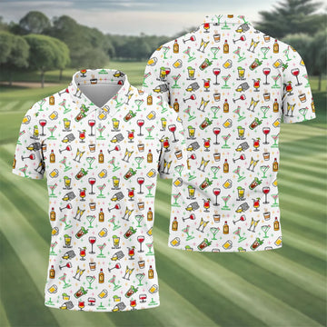 19th Hole Cocktail Drinks Pattern Golf Shirt, Mens Golf Polo, Printed Golf Shirts
