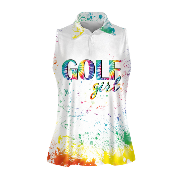 Peace Love Golf Girl Sleeveless Golf Shirt, Tie Dye Golf Shirts, Womens Golf Polo Shirt Golf Gifts For Her