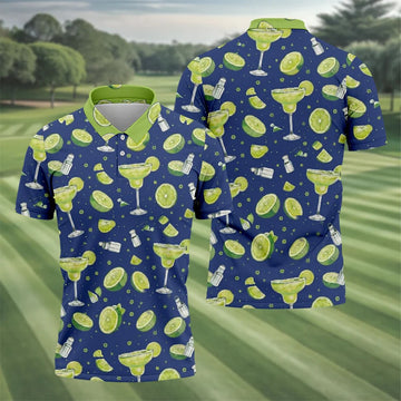 Margarita Cocktail Golf Shirt, Tropical Lime Drink Pattern, Golf Shirt For Men