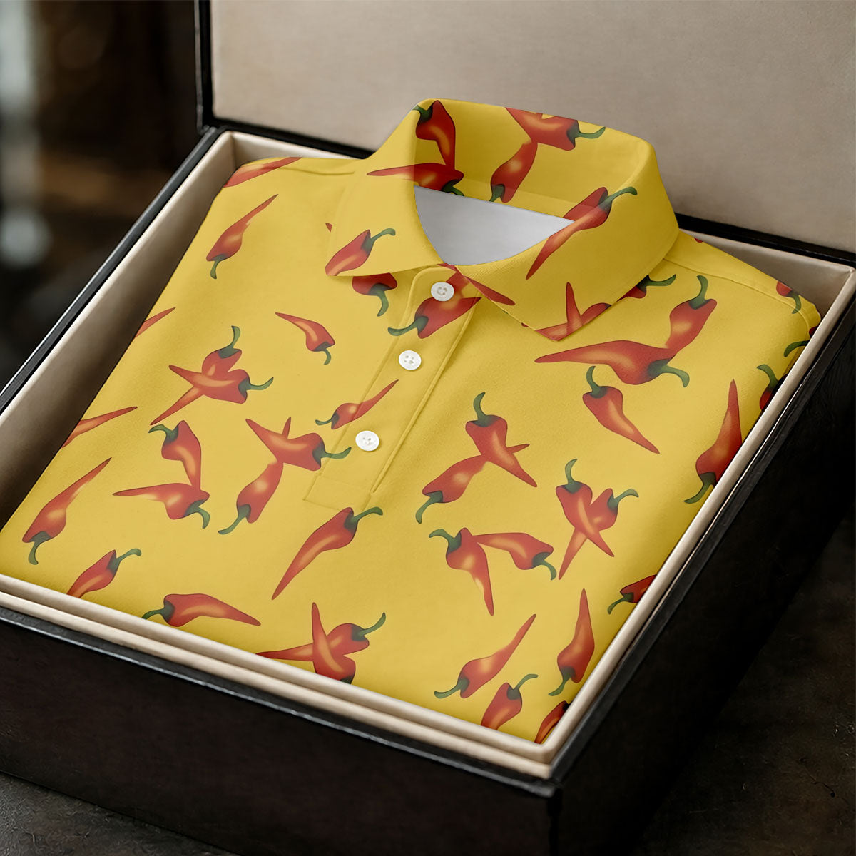 Red Chilli Yellow Hawaiian Golf Shirt, Summer Vibe Golf Shirts For Men, Polo Shirtor Men
