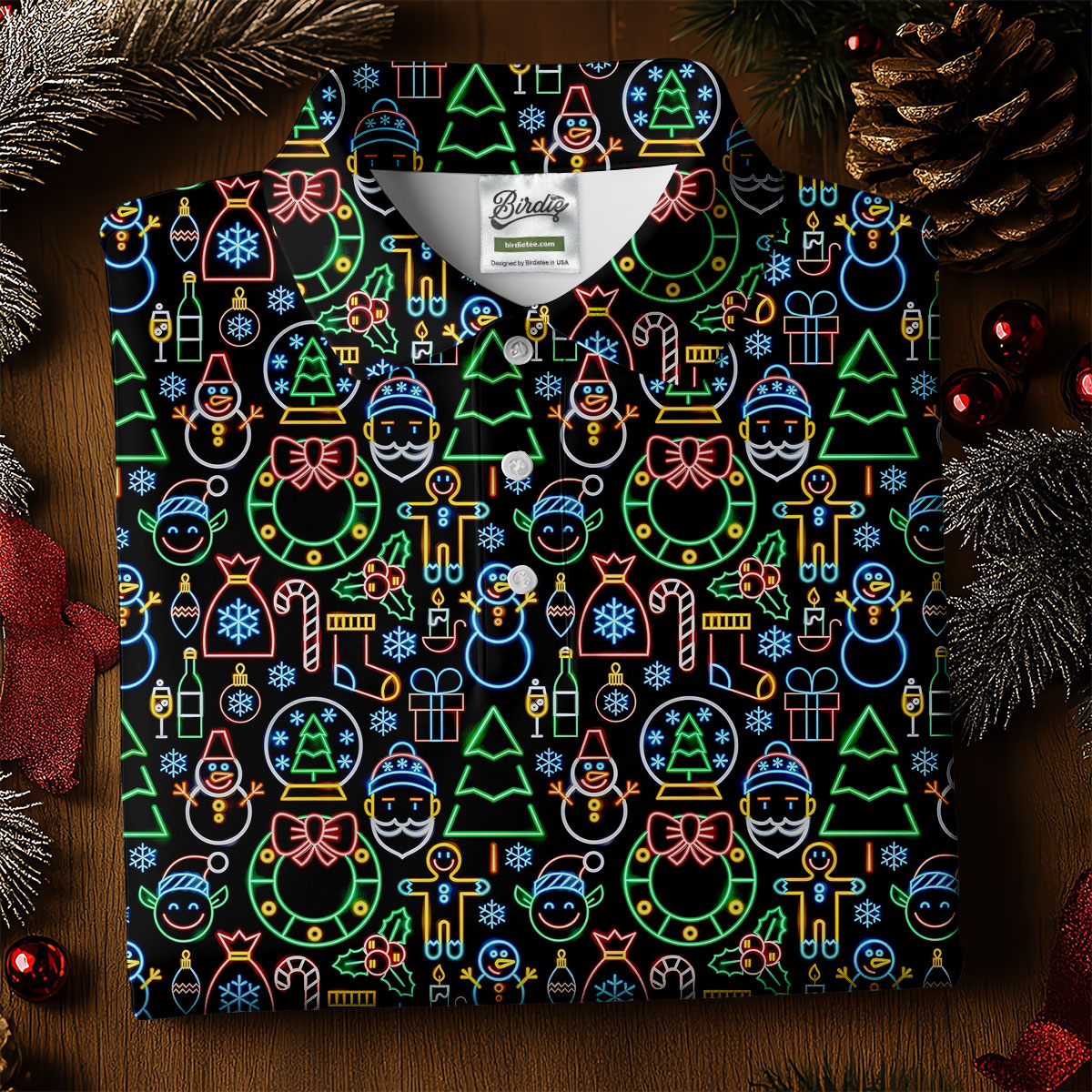 Neon Christmas Retro Style Men's Golf Polo Shirt Christmas Golf Shirt, Polo ShirtFor Men