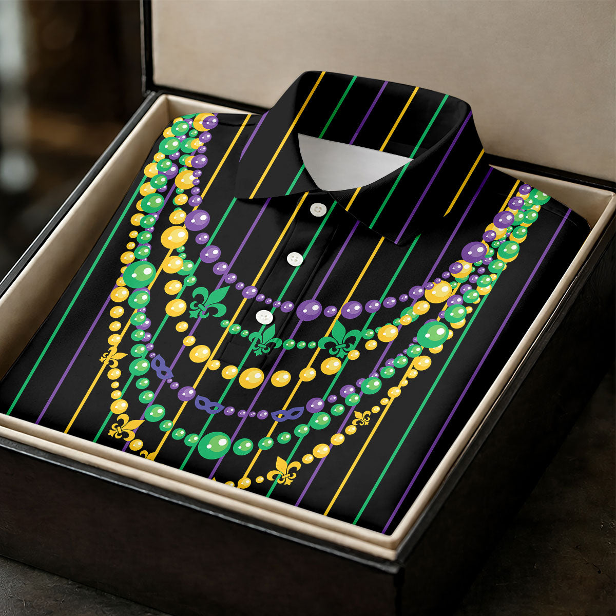 Mardi Gras Beads Necklaces Print Black Golf Shirt, Golf Tops For Men, Polo ShirtFor Men, Golf Shirts For Men