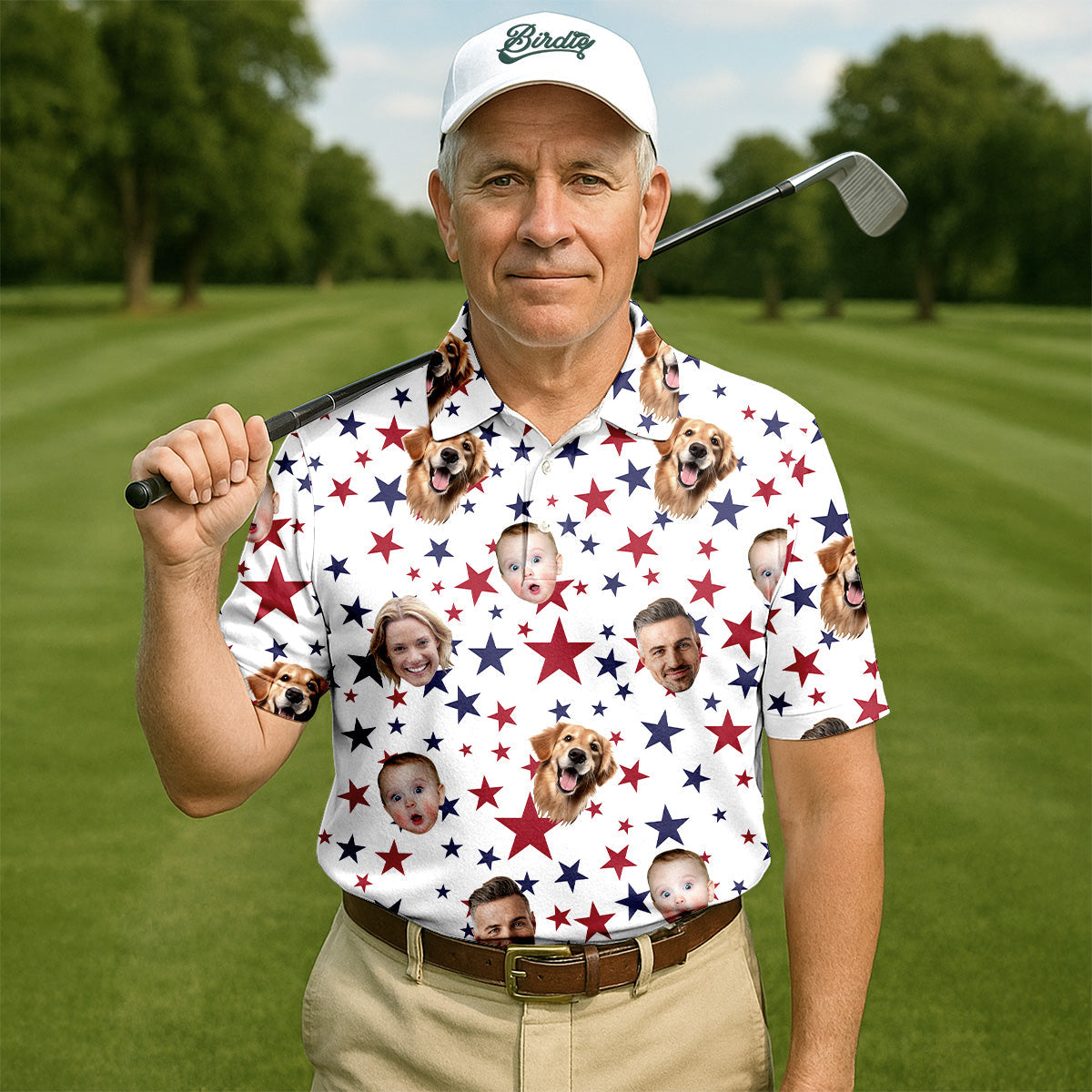 Custom Independence Days Shirts With Faces, 4th Of July Golf Polo, Men's Golf Polo ShirtIndependence Day Shirts