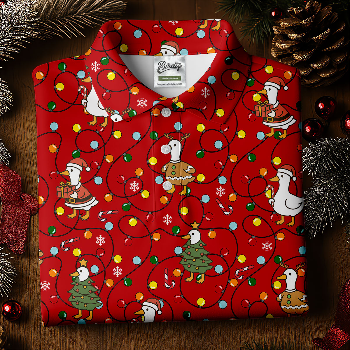 Funny Duck Merry Xmas Red Golf Shirts, Gifts For Golf Lovers, Polo ShirtFor Men, Golfing Apparel