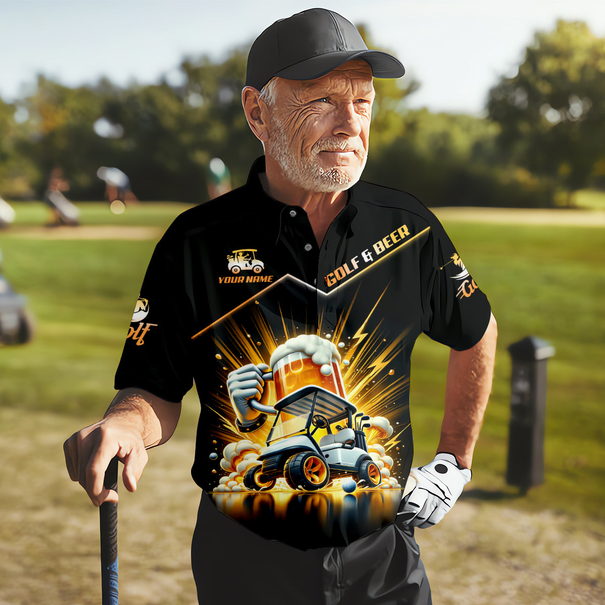 A Good Day Starts With Golf Carts And Beer Custom Men's Golf Polo ShirtDad Golf Gift