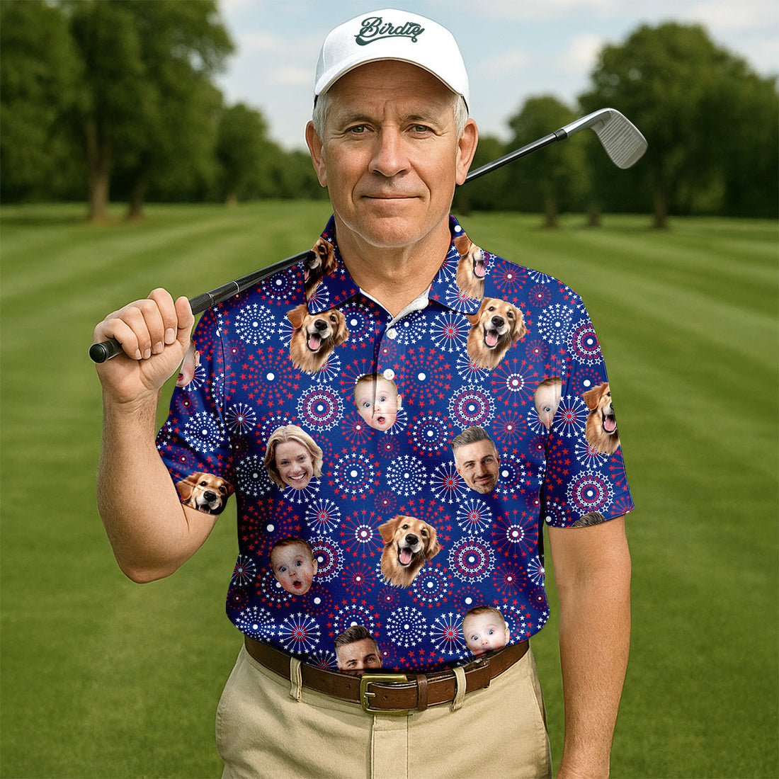 4th Of July Personalized Face Shirts, Men's Golf Polo ShirtPatriotic Golf Polo ShirtGifts For The Golfing Dad