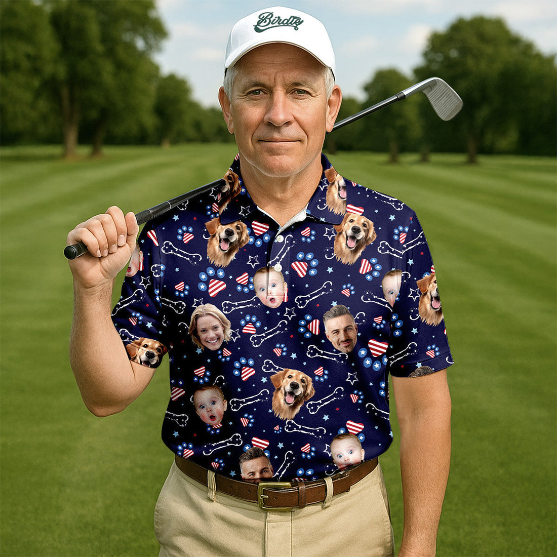 USA Custom Shirts With Faces, Men's Golf Polo ShirtMen's 4th Of July Shirts, USA Golf Shirt