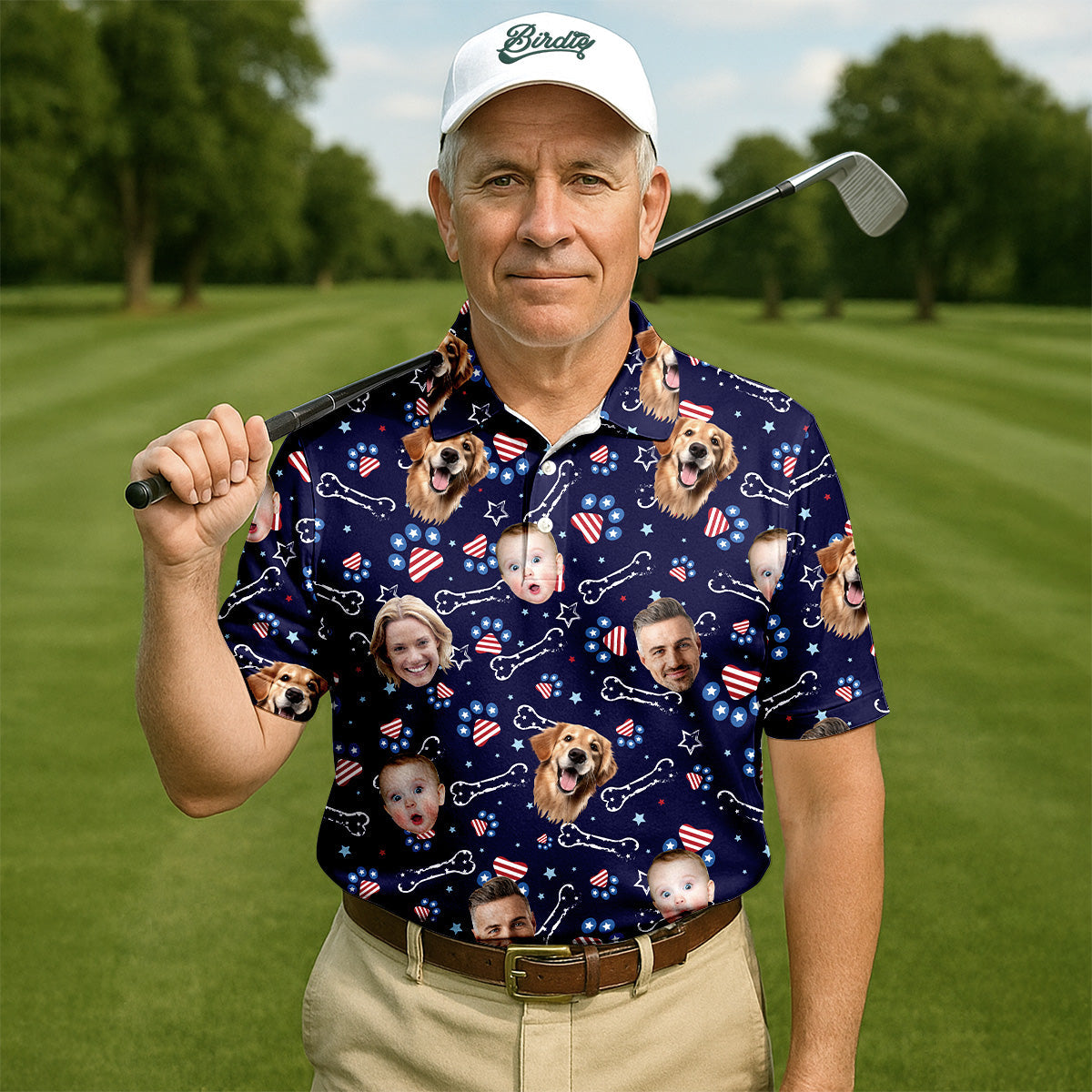 USA Custom Shirts With Faces, Men's Golf Polo ShirtMen's 4th Of July Shirts, USA Golf Shirt