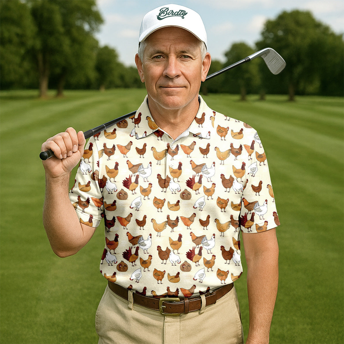 Chicken Family Custom Men's Funny Graphic Golf Polo ShirtChicken Lover Gifts, Dad Golf Gift