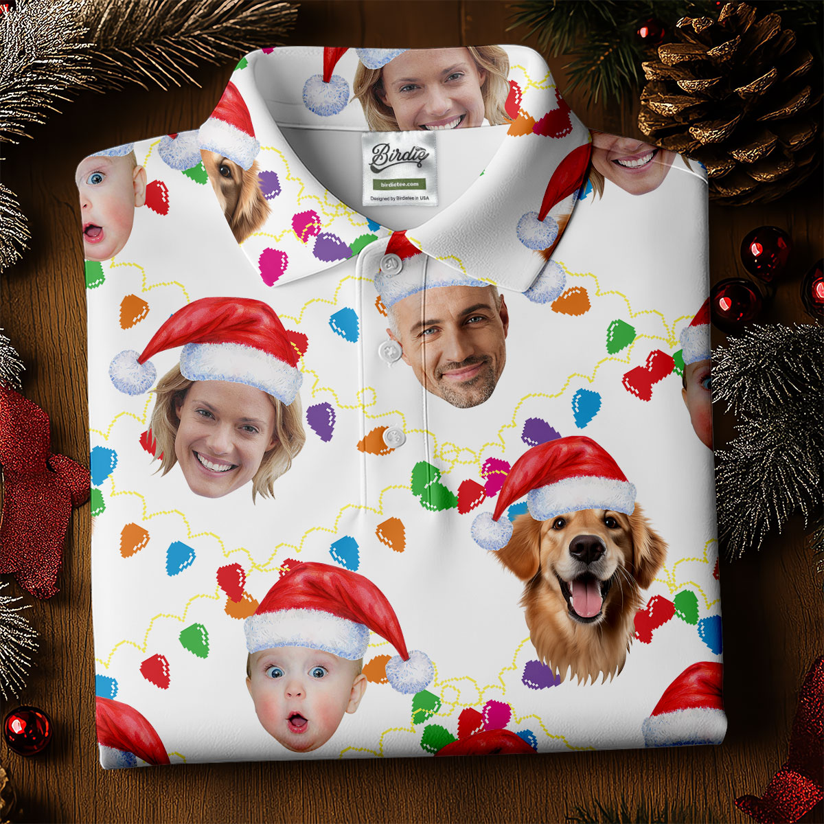 Custom Face Christmas White Polo ShirtFunny Christmas Shirts For Family, Golf Gifts For Women