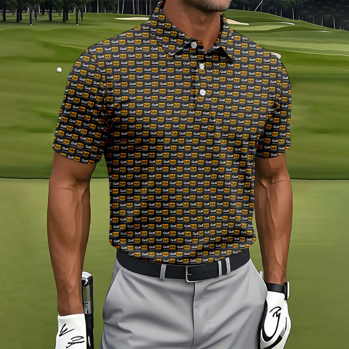 Golf Hub Repeat Logo Polo Shirt, Funny Golf Community Design, Golf Shirts For Men