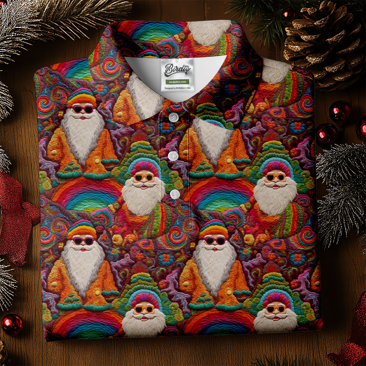 Groovy Hippie Santa Seamless Pattern Golf Shirts, Gifts For Golf Lovers, Christmas Golf Shirt, Golfing Apparel