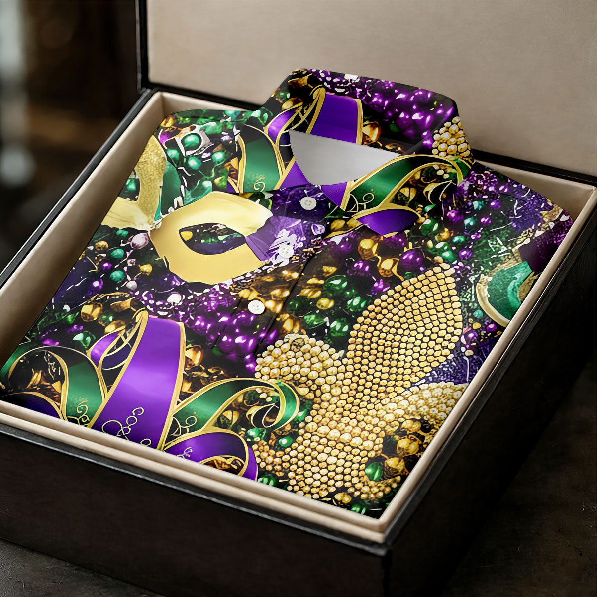 Jester Mask Purple Green Gold Fleur De Lis Beads Mardi Gras Golf Shirt, Golf Shirts For Men, Polo ShirtFor Men