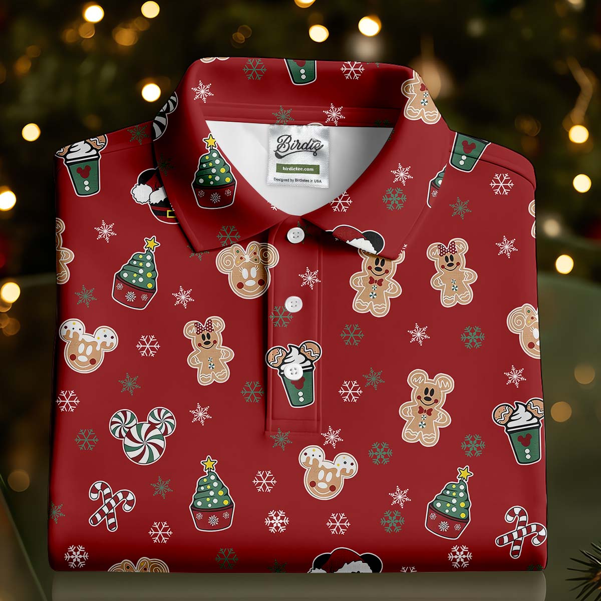 Christmas Gingerbread Red Golf Shirt, Holiday Pattern Christmas Golf Shirt, Polo Shirts For Men