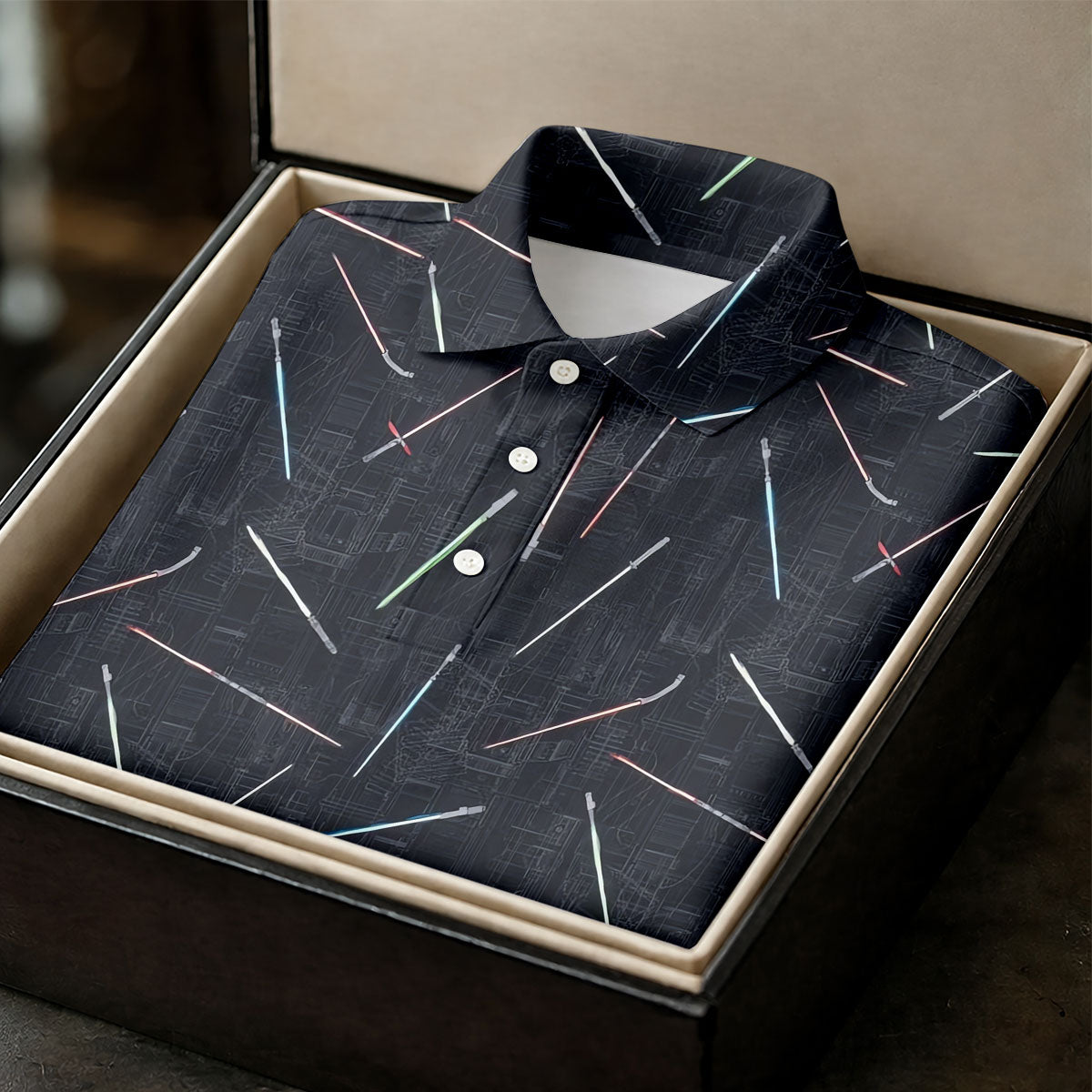 Minimalist Neon Lightsaber Pattern Golf Shirt, Mens Polo Shirts, Golf Shirts For Men
