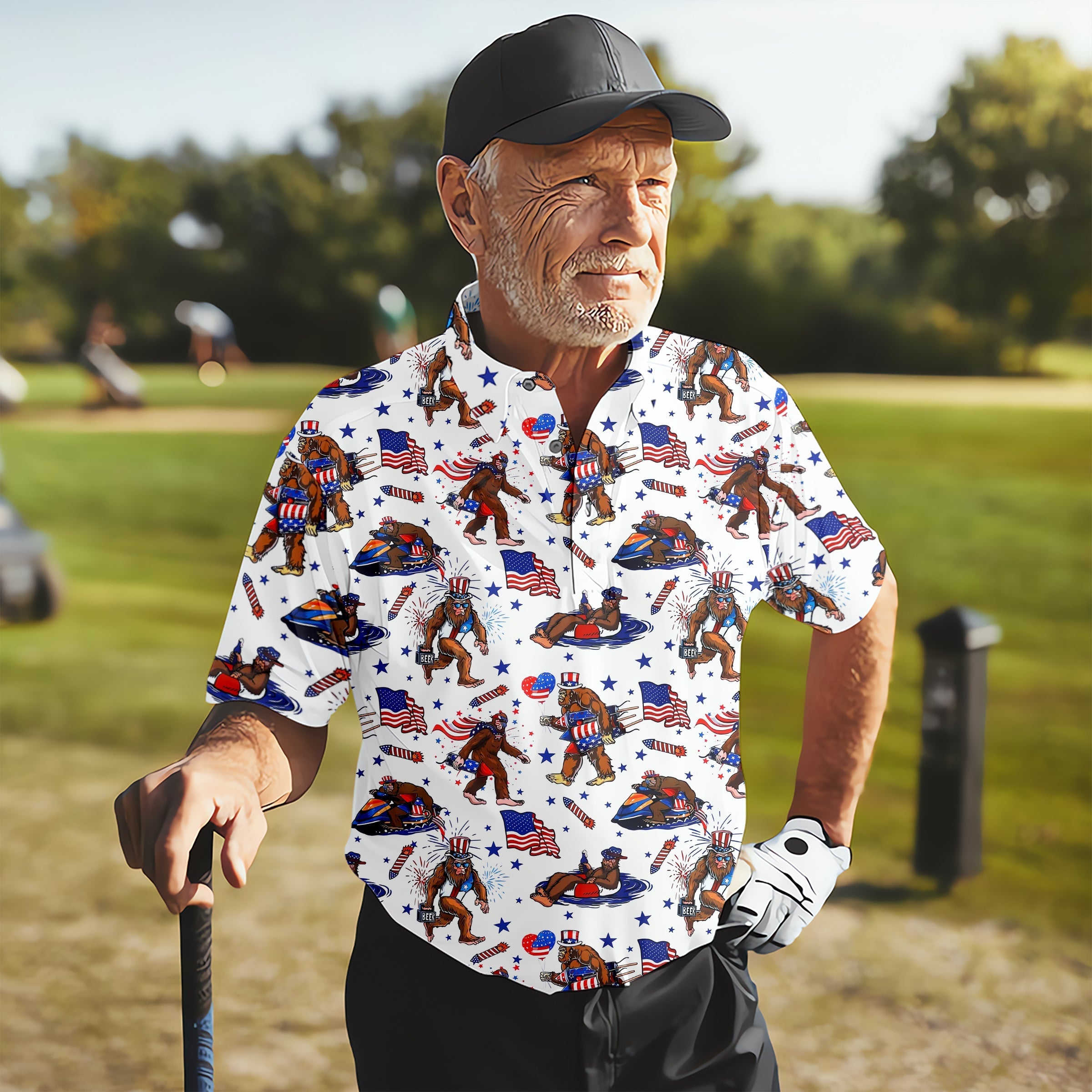 Bigfoot Sasquatch Funny Golf Polo ShirtAmerica 250 Anniversary Golf Shirt, 4th Of July Polo