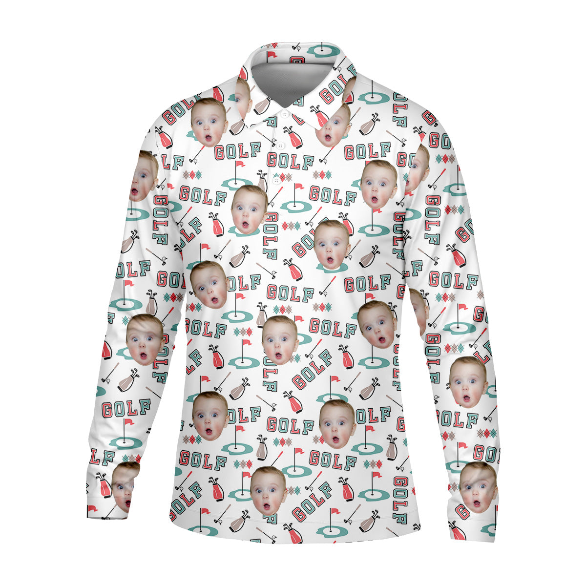 Custom Kid Face Photo, Funny Polo Golf Shirt, Gifts For The Golfing Dad, Christmas Golf Gift