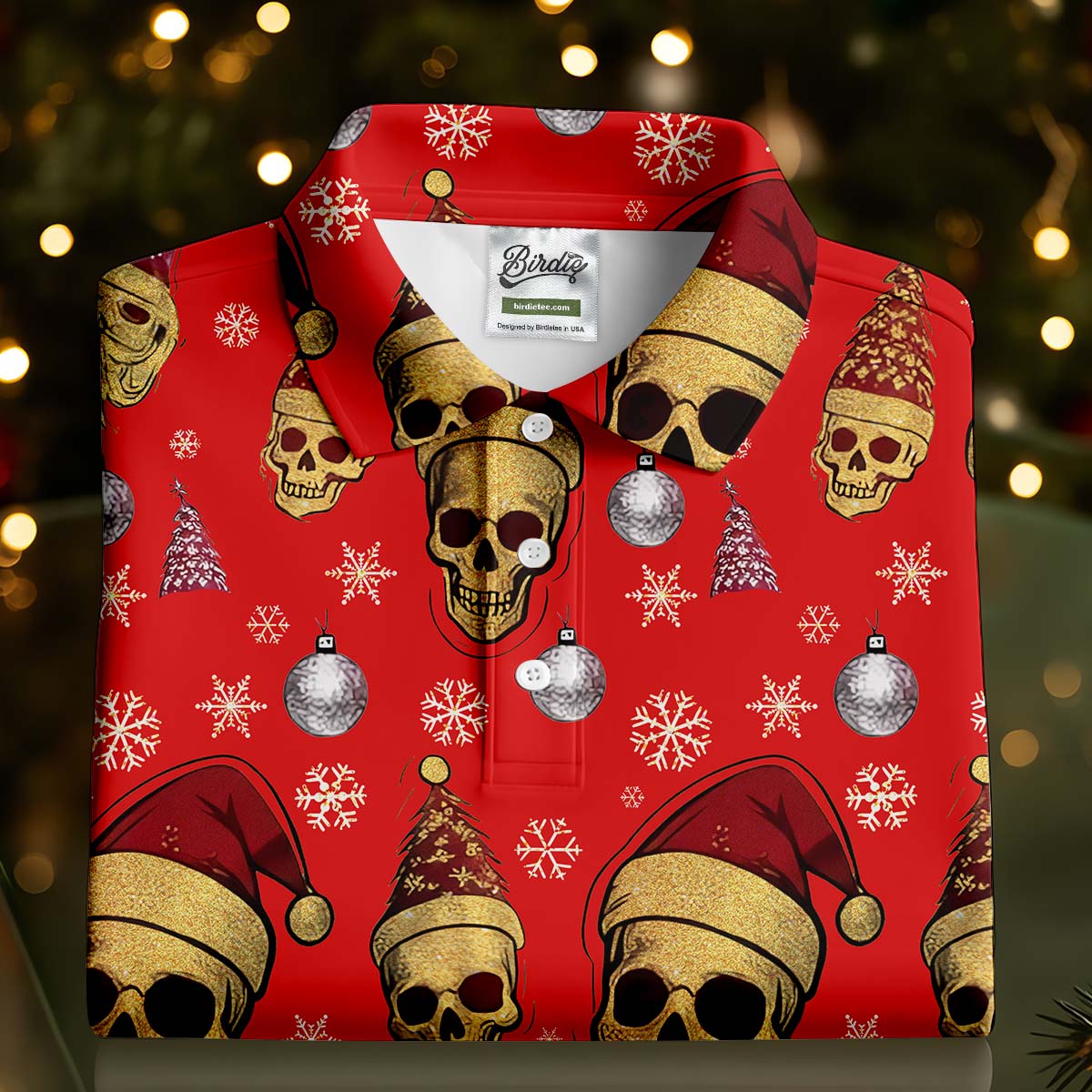 Vintage Skull Christmas Golf Shirt, Red Golf Shirt, Golf Shirts For Men, Cool Golf Gift, Golfing Apparel