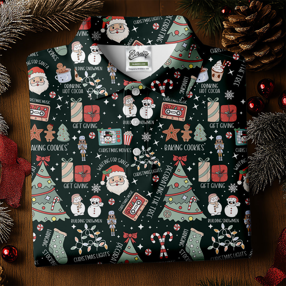 Cute Santa Claus Gift Green Women's Golf Tops, Christmas Golf Shirt, Golf Gift For Ladies