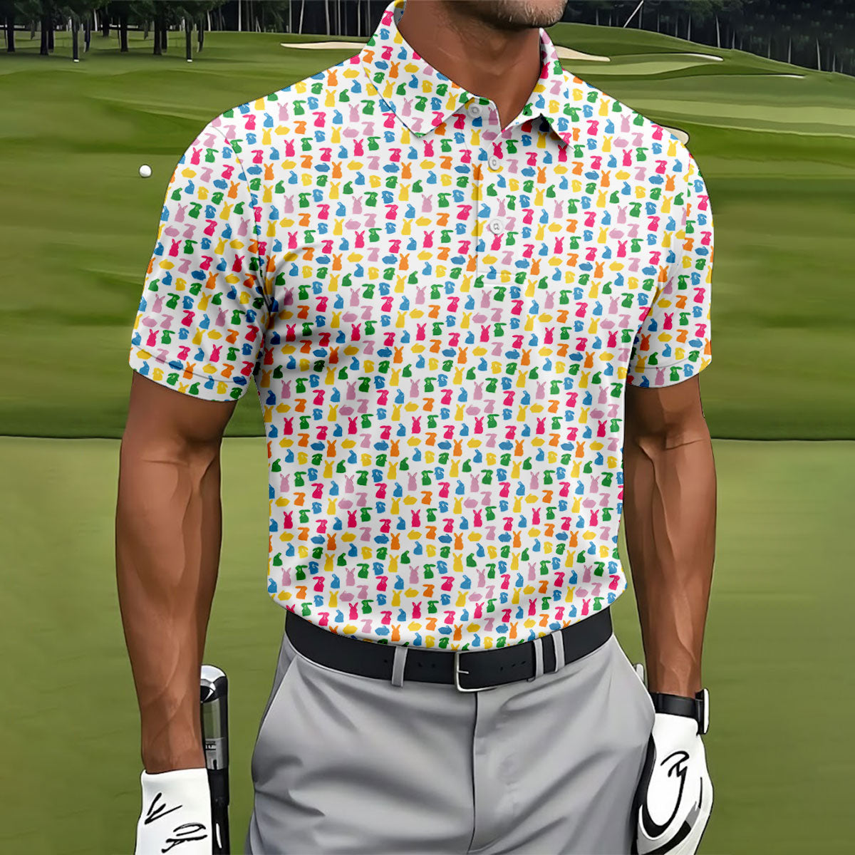 Bunny Hops Seamless Pattern Easter Golf Shirt, Golf Shirts For Men, Men's Funny Golf Shirts, Polo Shirt Men