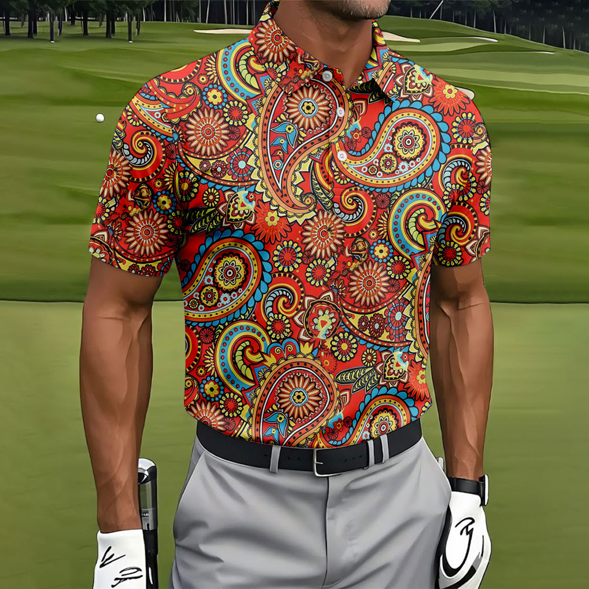 Paisley Design Golf Tops For Men, Boho Pattern Golf Shirts For Men, Polo Shirtor Men
