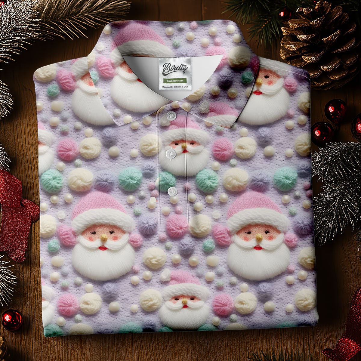 Knit Santa Pastel Pattern Women's Golf Tops, Christmas Golf Shirt, Cute Golf Outfit, Ladies Golf Shirts