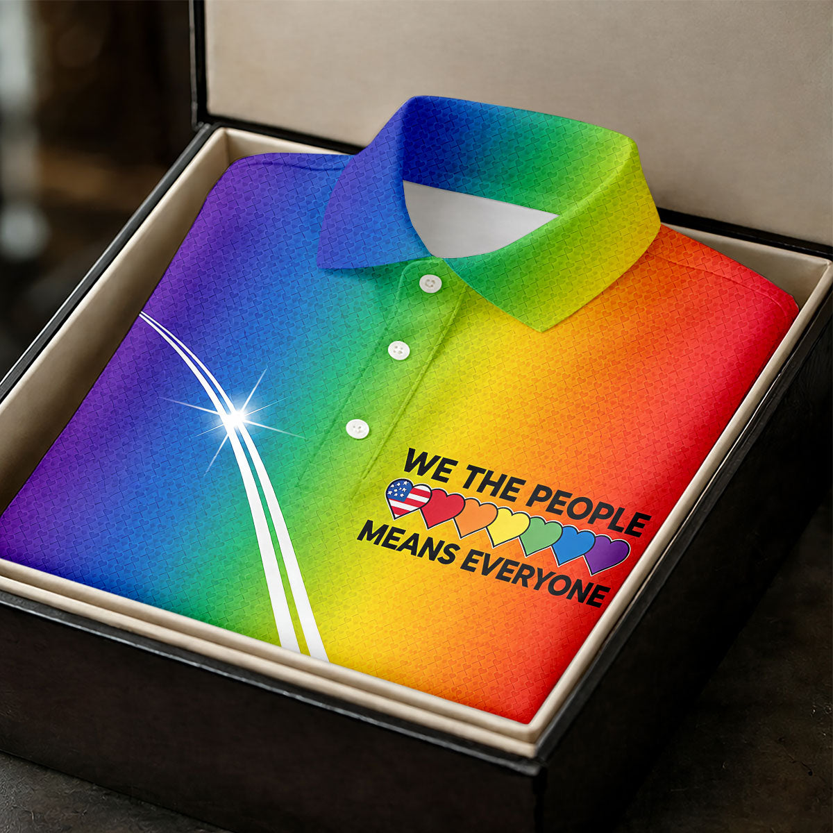 We The People Means Everyone LGBT Rainbow Gradient Golf Tops For Men, Pride Month Golf Shirts For Men