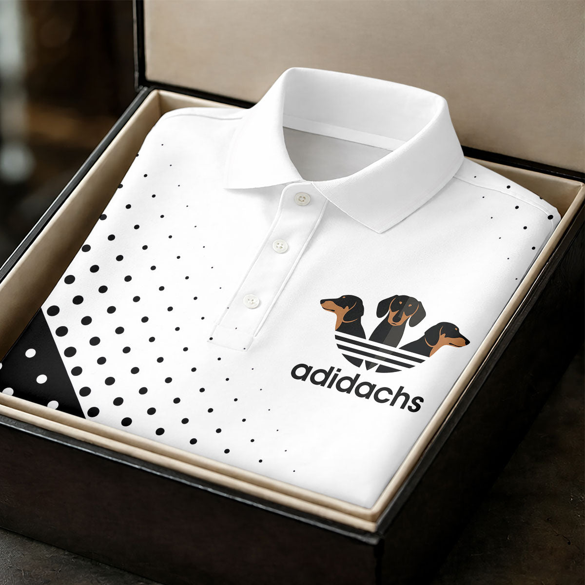 Adidachs Funny Dachshund White Golf Shirt, Men's Funny Golf Shirts, Polo Shirtor Men