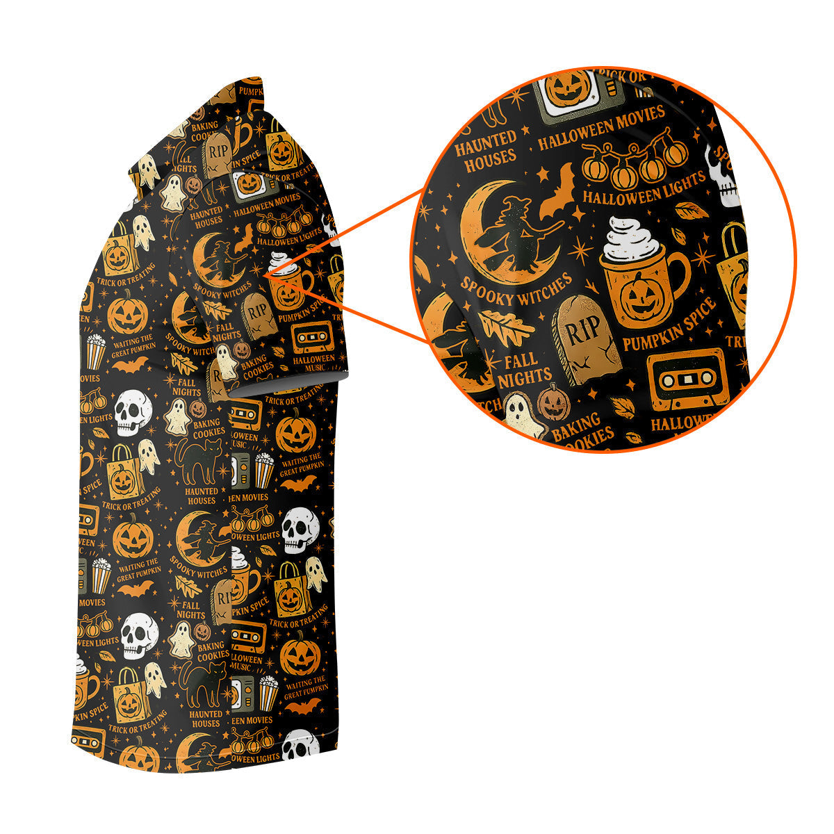 Vintage Halloween Cat Golf Polo Shirt Halloween Theme Shirts, Ghost Pumpkin Mens Golf Polo Shirt Golfing Apparel