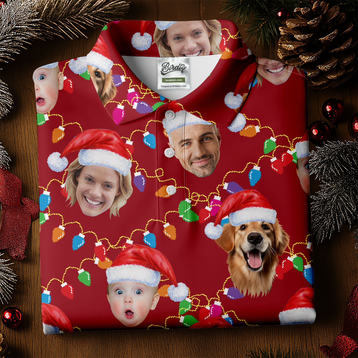 Custom Face Christmas Red Polo ShirtFunny Christmas Shirts For Family, Golf Gifts For Women