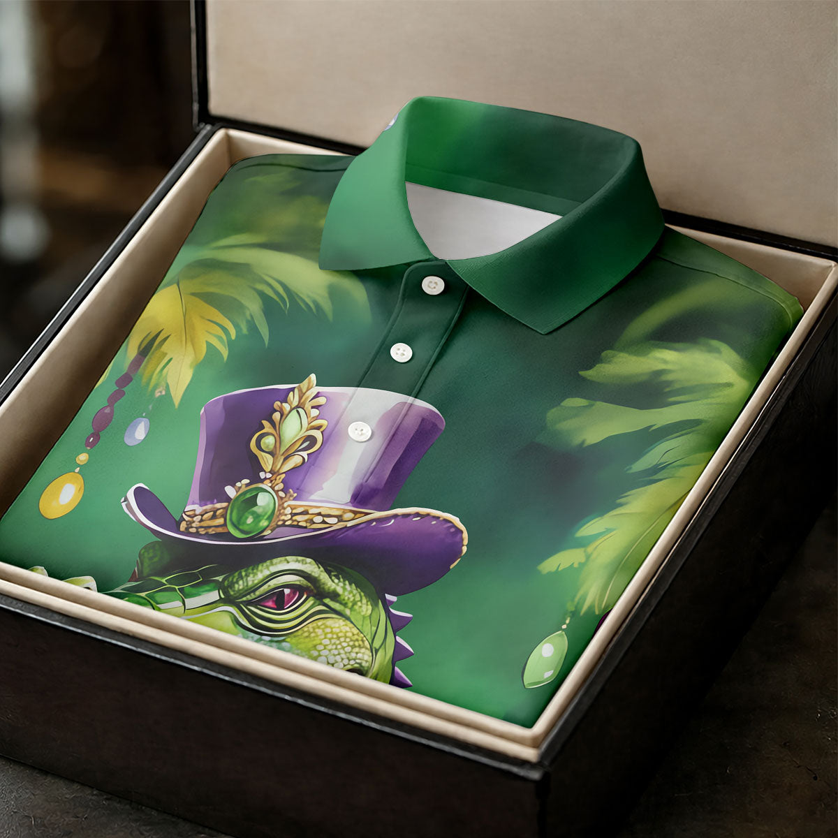 Mardi Gras Alligator Green Golf Shirt, Men's Funny Golf Shirts, Polo ShirtFor Men, Golf Shirts For Men