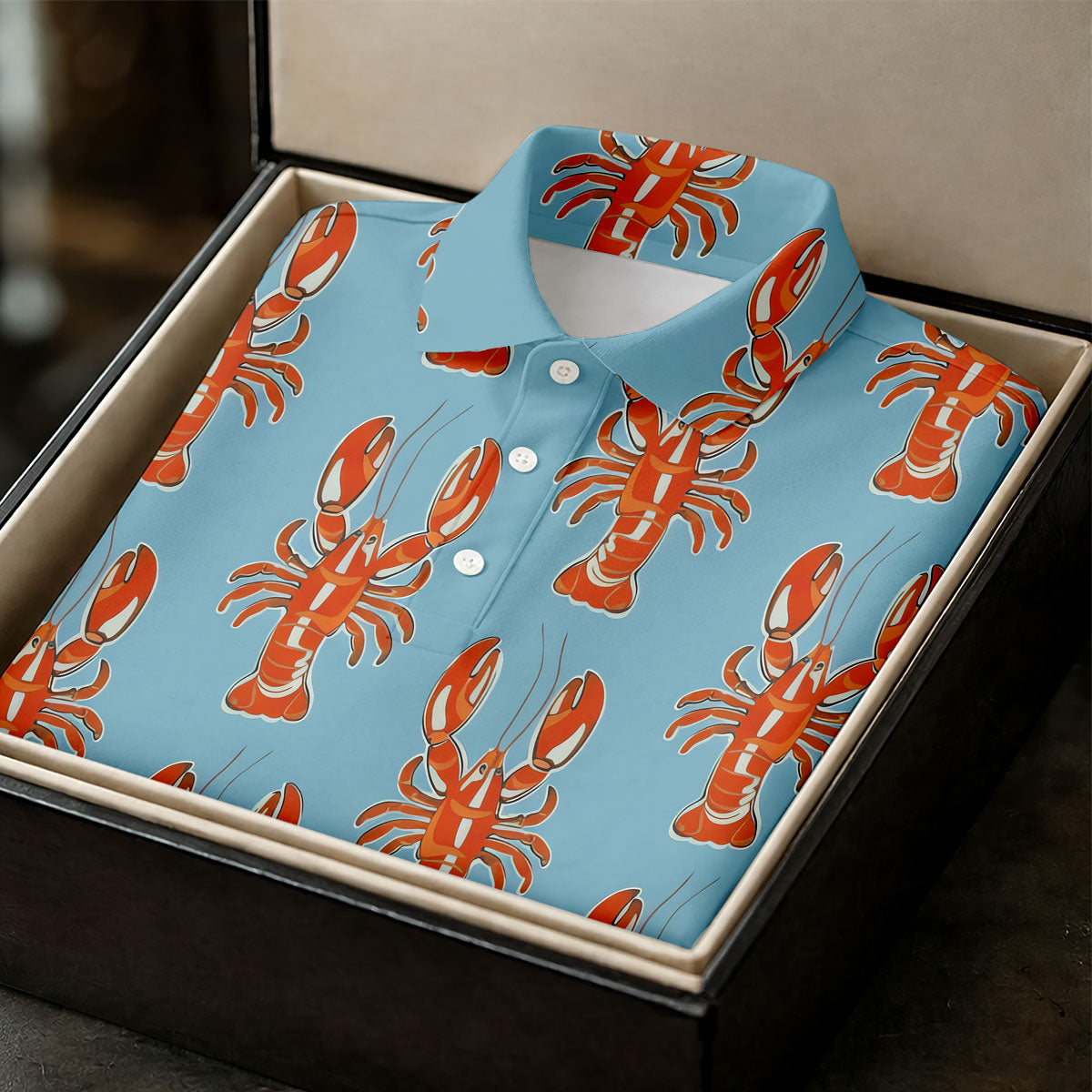 Orange Lobsters Light Blue Mardi Gras Golf Shirt, Women's Golf Shirts, Women's Golf Tops, Ladies Golf Shirts