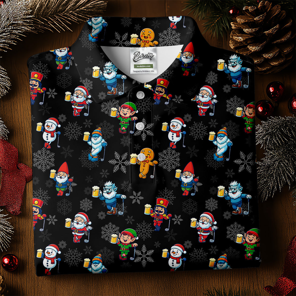 Classic Christmas Characters Black Golf Shirt, Christmas Golf Shirt, Fun Golf Shirts For Men, Polo Shirt Men