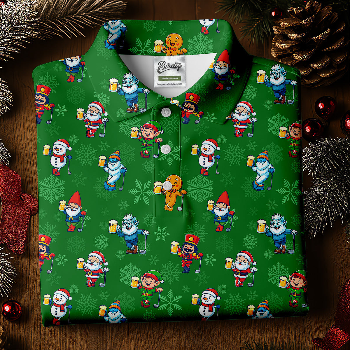 Christmas Characters Golf And Beer Green Women's Funny Golf Shirts, Christmas Golf Shirt, Polo ShirtFor Women