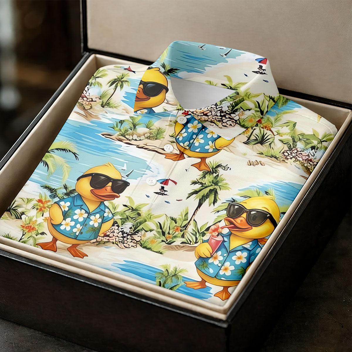 Cute Funny Duck Hawaiian Golf Shirt, Beach Theme Men's Golf Shirt, Polo Shirts For Men