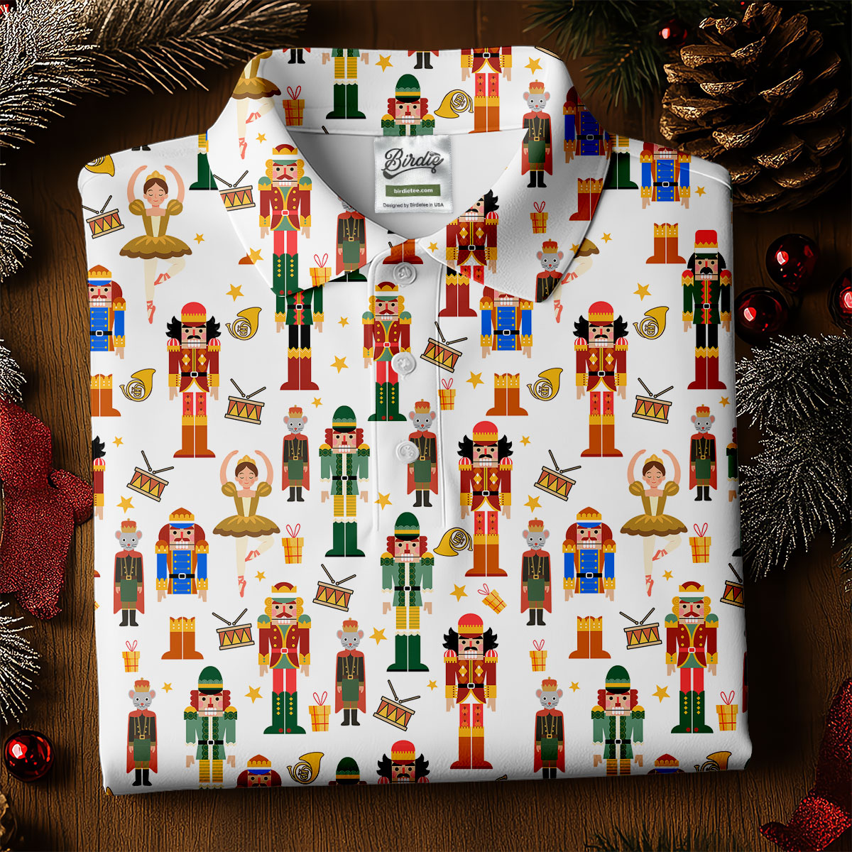 Nutcracker Christmas Golf Tops For Men, White Polo Shirt ??ns, Christmas Golf Shirt, Golfing Apparel