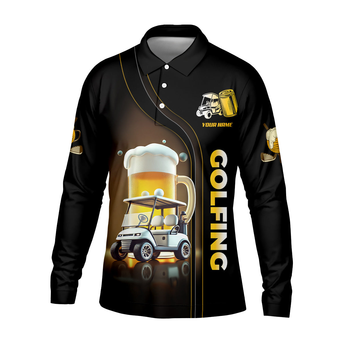 A Good Day Starts With Golf Carts And Beer Custom Men's Golf Polo ShirtFunny Golf Shirt, Dad Golf Gift