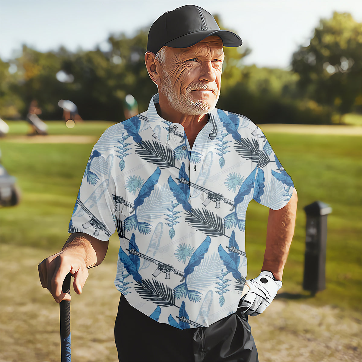 Blue Feather Golf Polo ShirtMens Golf Gift, Mens Tropical Shirts