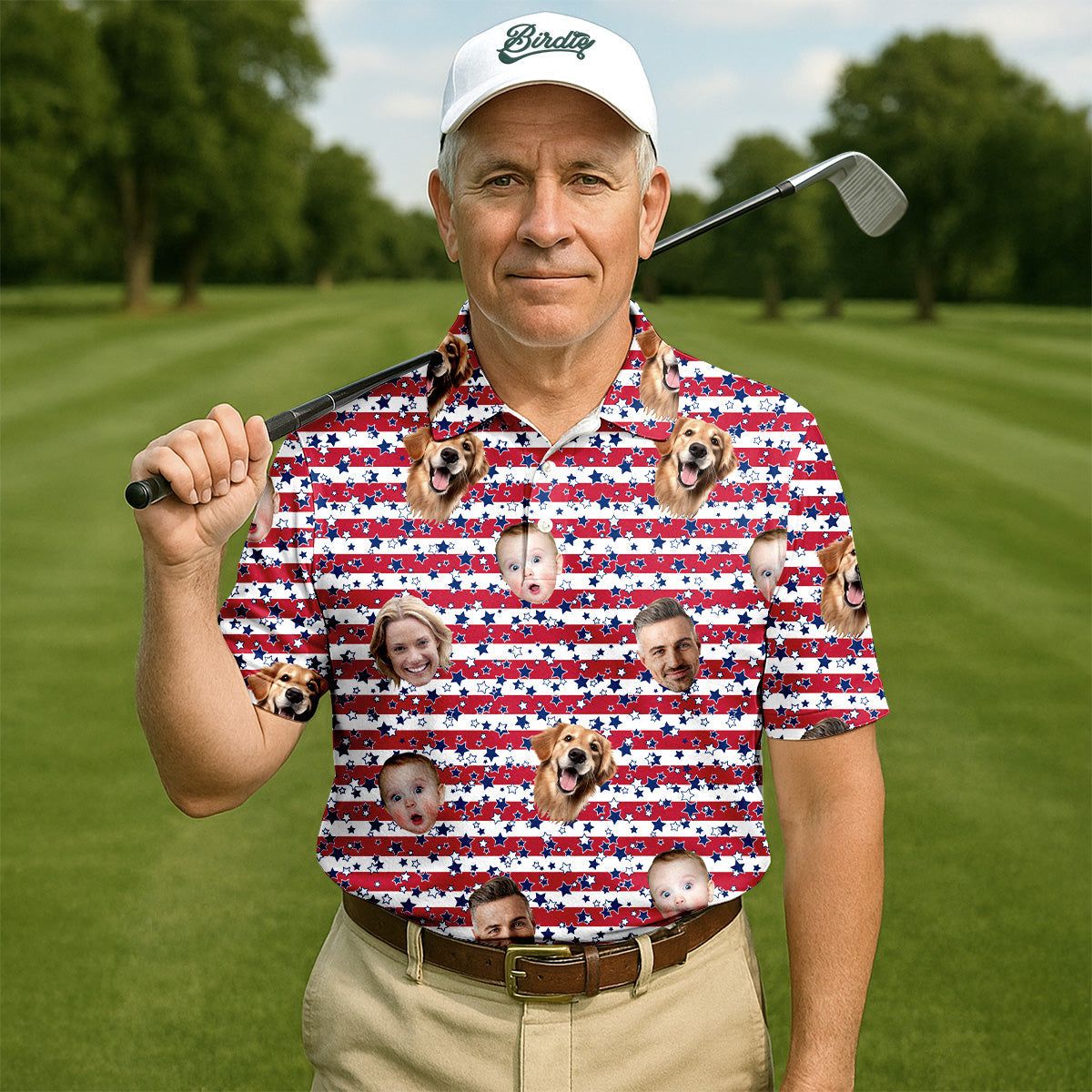 American Flag Golf Shirts, Custom Shirts With Faces, Men's Golf Polo ShirtMen's 4th Of July Shirts